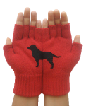 red winter gloves with cute dog on them. Roo Rain Gear, RPET, dog rain poncho 